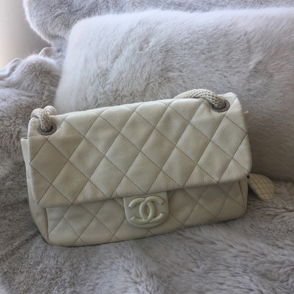 Chanel flap quilt bag white ivory CC rope strap expandable cruiser - Picture 4 of 8